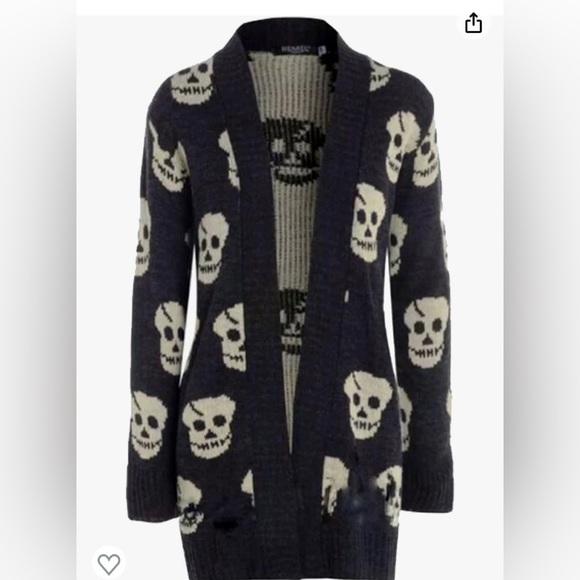 Thever Sweaters - Halloween Skull Skeleton Print Open Front Knitted Cardigan